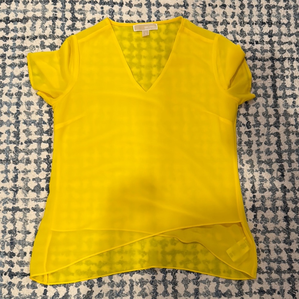 Michael Kors Yellow Asymmetrical Cap Sleeve Blouse